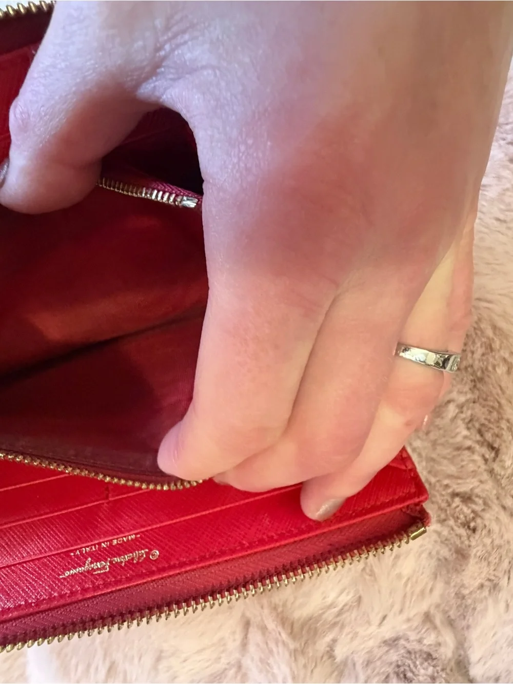 Salvatore Ferragamo Red Leather Vara Bow Wallet with Gold Hardware